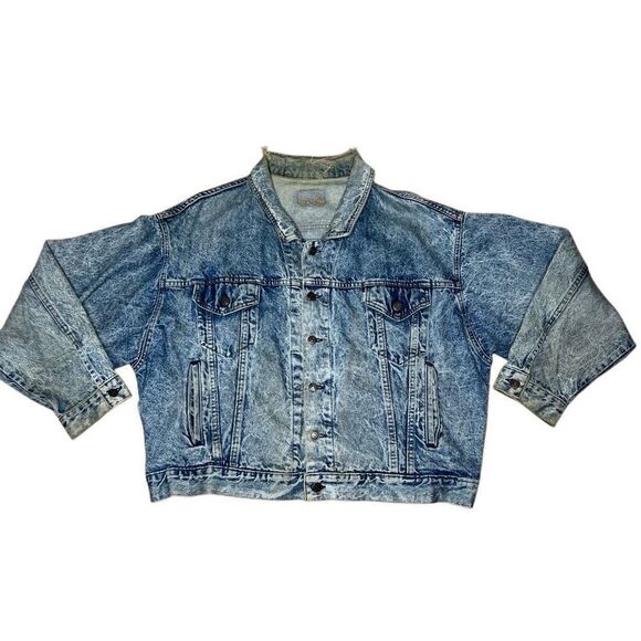 American Vintage 80s Levi’s Acid Wash White Tab Denim Trucker Jacket XL Thrashed - Picture 3 of 14